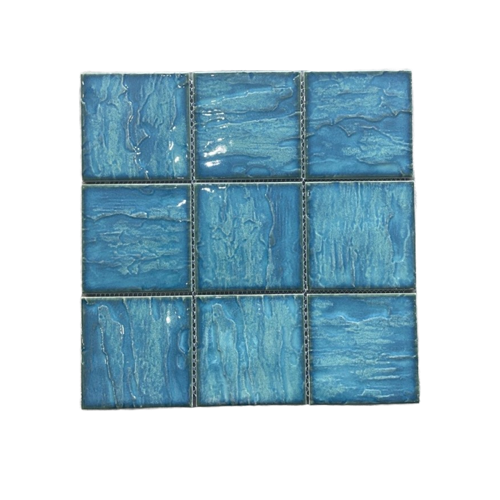 Modern style antibacterial blue ceramic mosaic tile 97x97mm for interior wall 6mm for hospital hotel dining room 