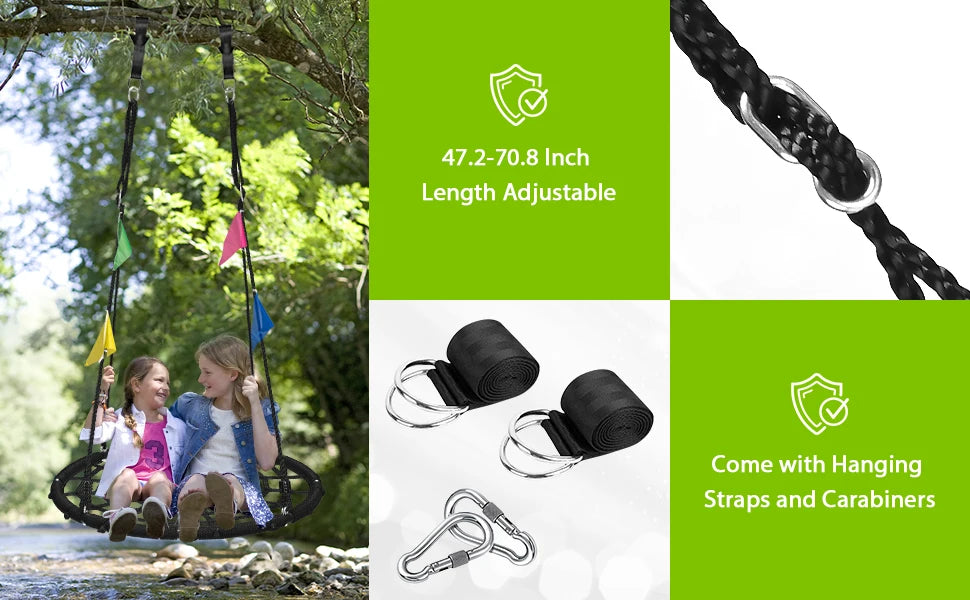 Zoshine 40-Inch Net Swing in Stock Reinforced Spider Web Tree Swing Rust-resistant Black Round Rope Swing Garden Backyard Use - Daisan Mart