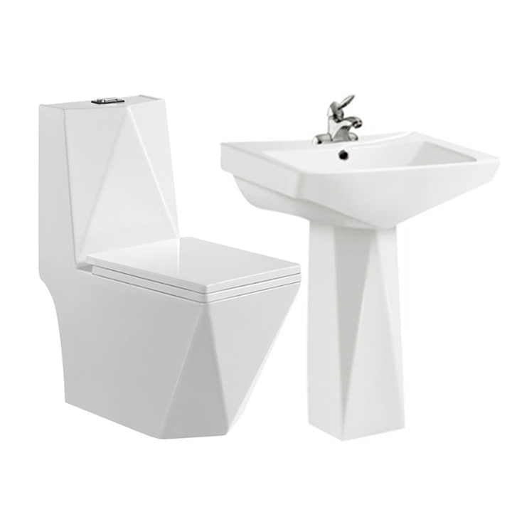 Diamond shaped ceramic wash basin and toilet set sanitary design