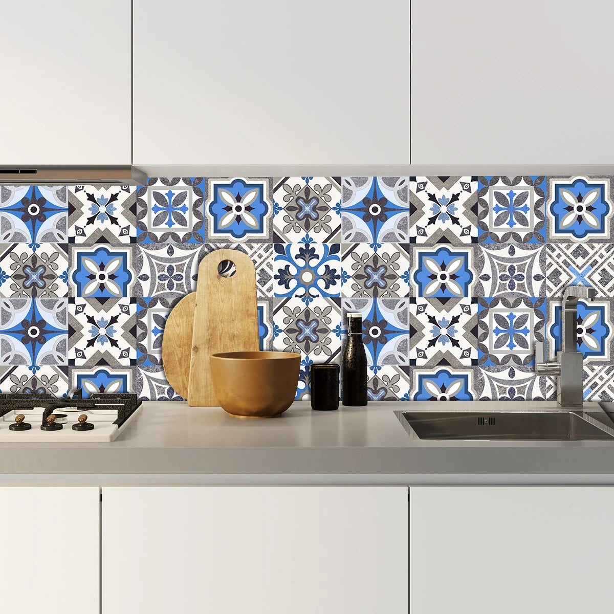 10pcs Blue &amp; Gray Matte Surface Wall Sticker Film For Tiles /Ground in Kitchen Backsplash Floor PVC Art Wallpaper Peel &amp; Stick