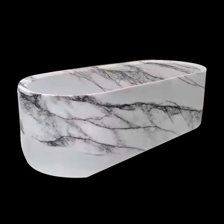 Modern Lilac White Marble Bathtub Stylish Marble Bathtub Freestanding Oval Bathtub for Bathroom Decoration 