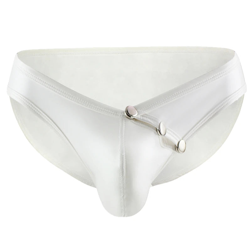 Men's Sexy Briefs Low Rise Glossy Leather Front Pockets