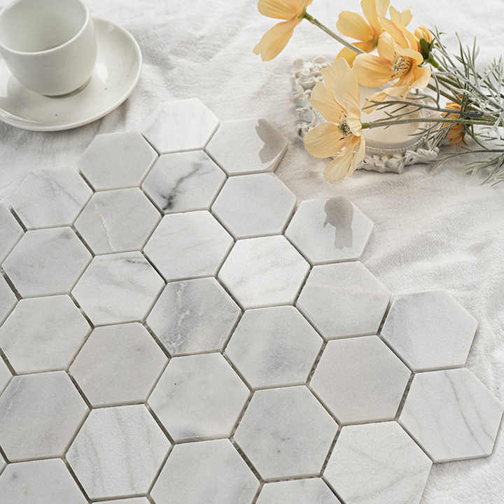 Entertainment Facilities Decoration Marble Hexagon Floor Tiles Mosaic Wall Tiles Scratch Resistant Peel and Stick 