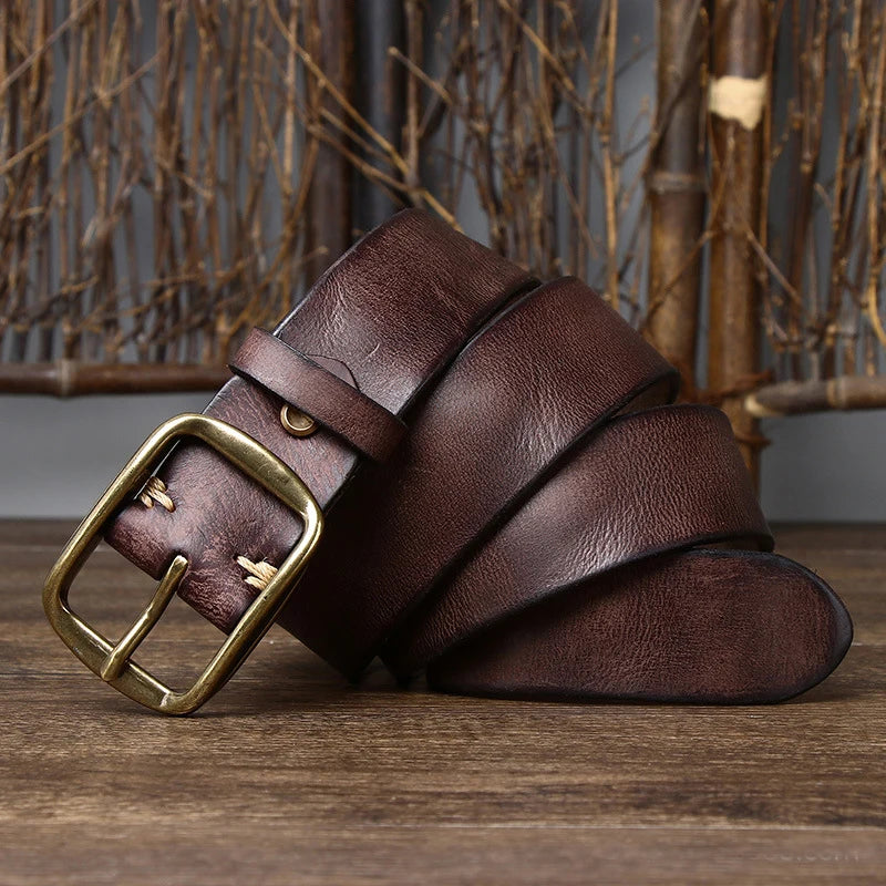 3.8cm thick cowhide belt with high-quality copper buckle for men