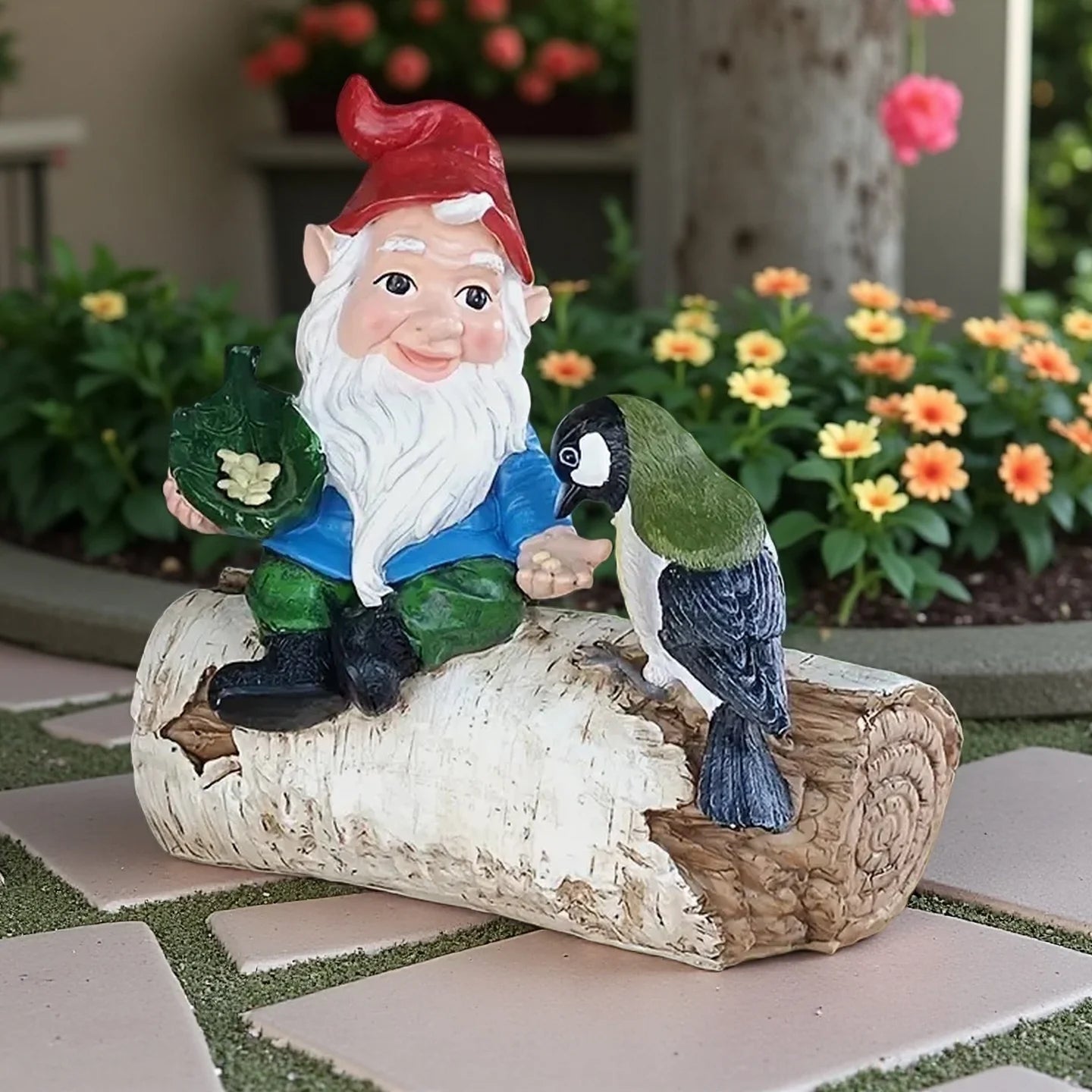 Charming Gnome Bird Feeder Statue - Resin Garden & Outdoor Decor, Tree-Mounted Sculpture for Home and Yard Art