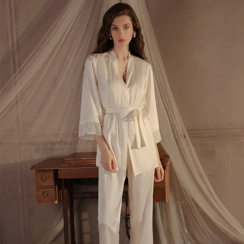 ### Luxurious Long Set of Lace Padded Mesh Home Wear