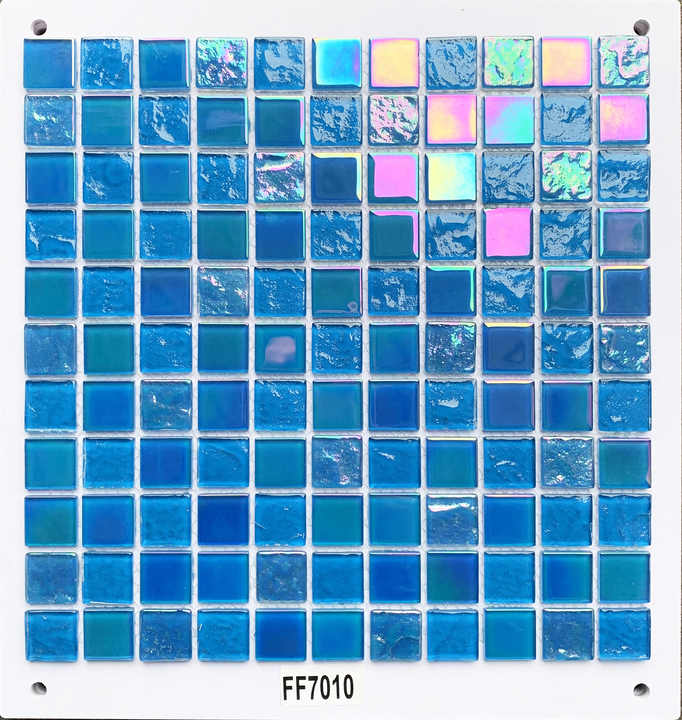 Modern colorful iridescent square crystal glass mosaic tiles 4mm thick for exterior wall decoration of villas 