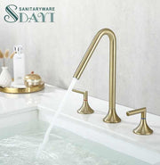 SDAYI Simple 3 Hole Deck Mounted Bathroom Sink Faucet, Dual Handles, Polished Gold Chrome 
