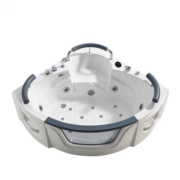 Small White Japanese Corner Hydro Massage Bathtub for Adults Plastic Triangle Shape, 2 Person Portable Bathtub 