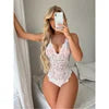 JENGS Women's Spring/Summer New Sexy Deep V Fun Underwear Sling Jumpsuit Bodysuits Lace Hollow Embroidery Decoration Nonwoven