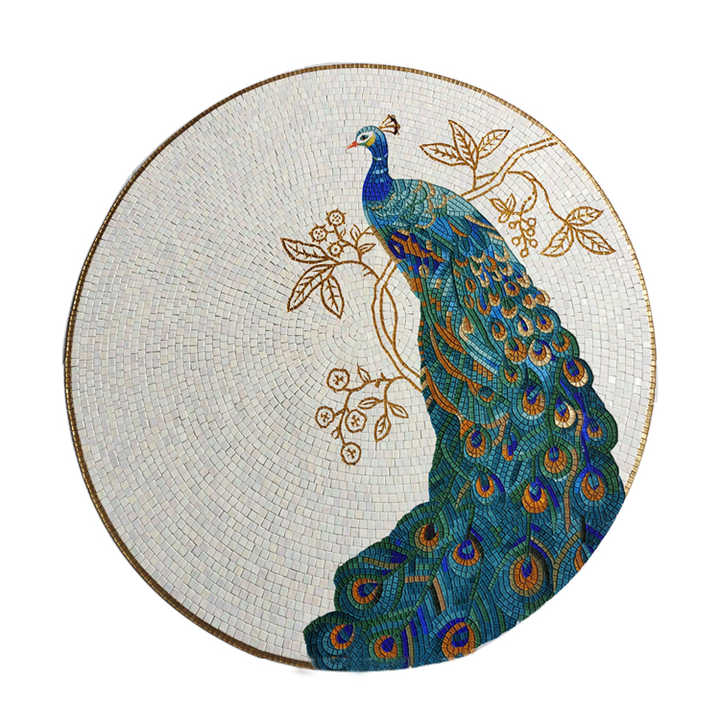 Decorative glass bricks luxury wall painting peacock mosaic tile painting 