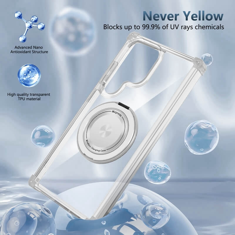TPU+PC Magnetic Transparent Shockproof Phone Case with Stand, Mobile Phone Protection for Samsung S25 S24 S23 S22 S21 