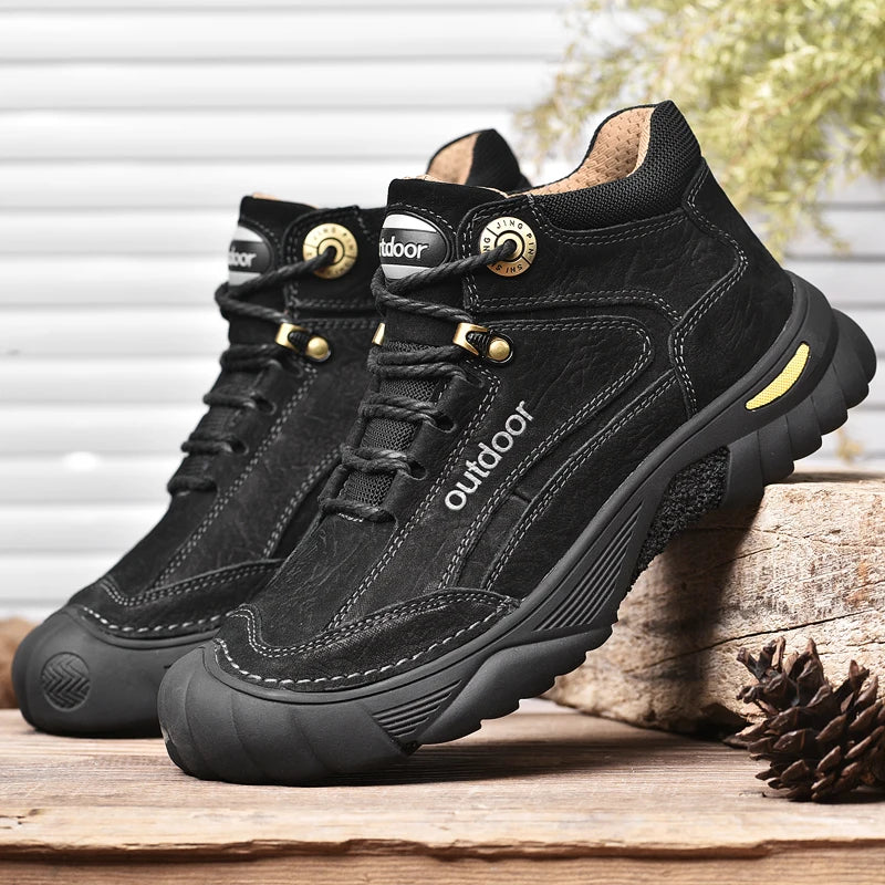 Luxury High-Top Black Leather Shoes for Men, Fashion 2024