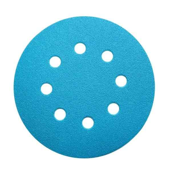 Abrasive disc with blue hook and loop sandpaper backing 