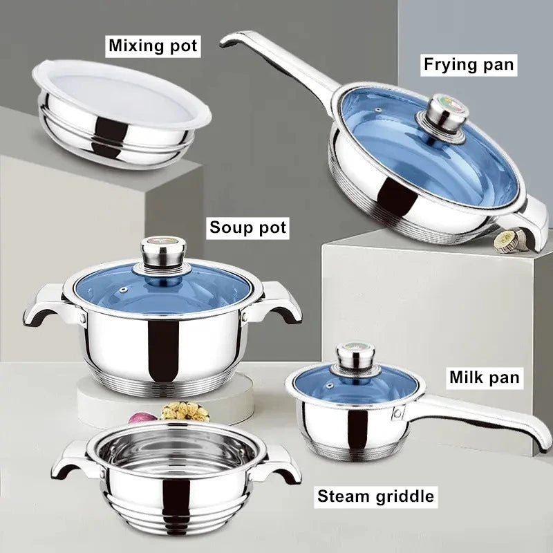 Stainless Steel 30-Piece Spot Cookware Set Manufacturer's 50 pcs Kitchenware Tableware Soup Pot & Frying Pan Cross-Border