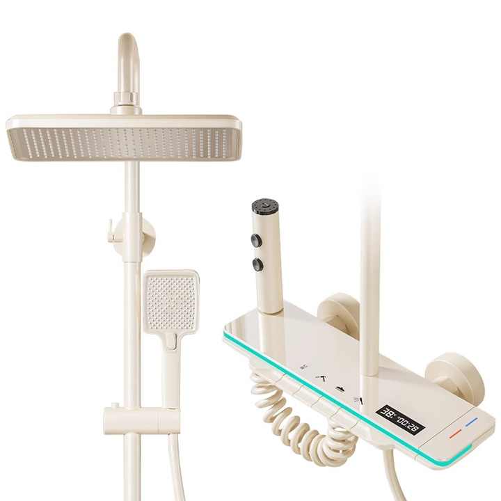 High-end 4-function brass shower, mist shower, temperature-adjustable shower set 