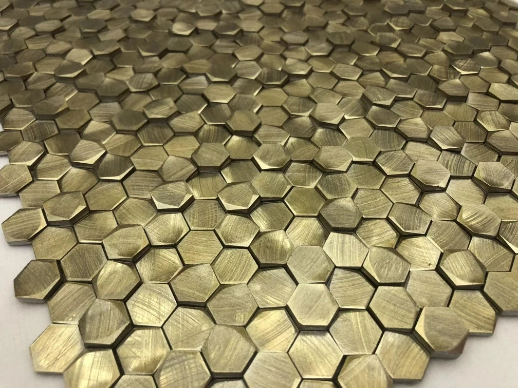 3D Hexagon Shape Gold Silver Metal Color Solid Aluminum Mosaic Tile for Hotel Villa Bar Bathroom Interior Wall Decoration - Daisan Mart