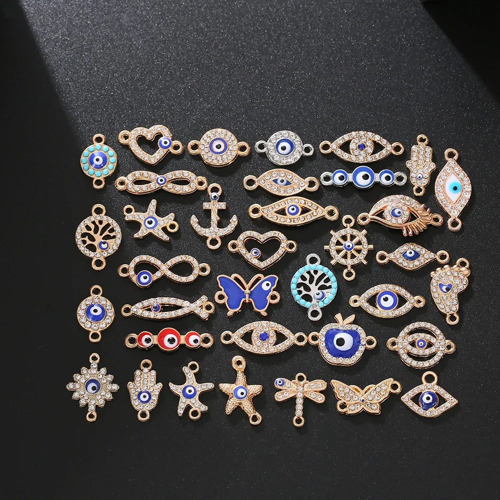 Mix Metal Rhinestone Gem Evil Blue Eye Charms Handmade Necklace Bracelet Pendants DIY Craft Jewelry Making Accessories - Daisan Mart
