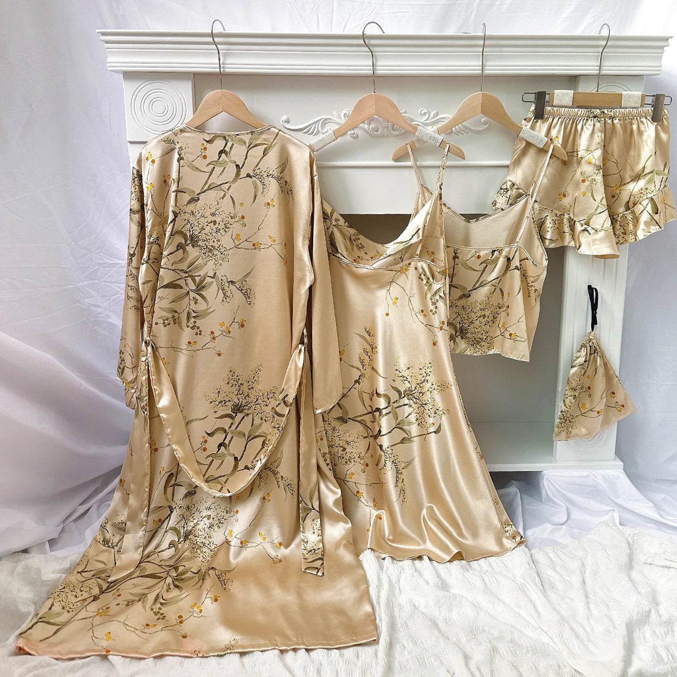 5-Piece Women's Pajamas Set Simple Thin Long