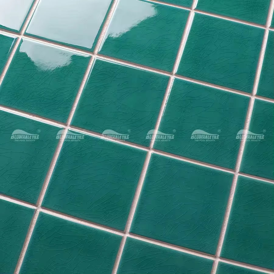 Modern green cracked ceramic mosaic floor tiles 