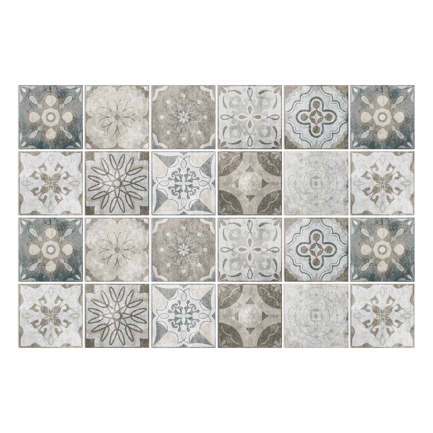 24pcs Retro Gray Kitchen Tile Sticker Wall Waterproof Self Adhesive Wallpaper PVC Furniture Cabinet Surface DIY Decorative Decal