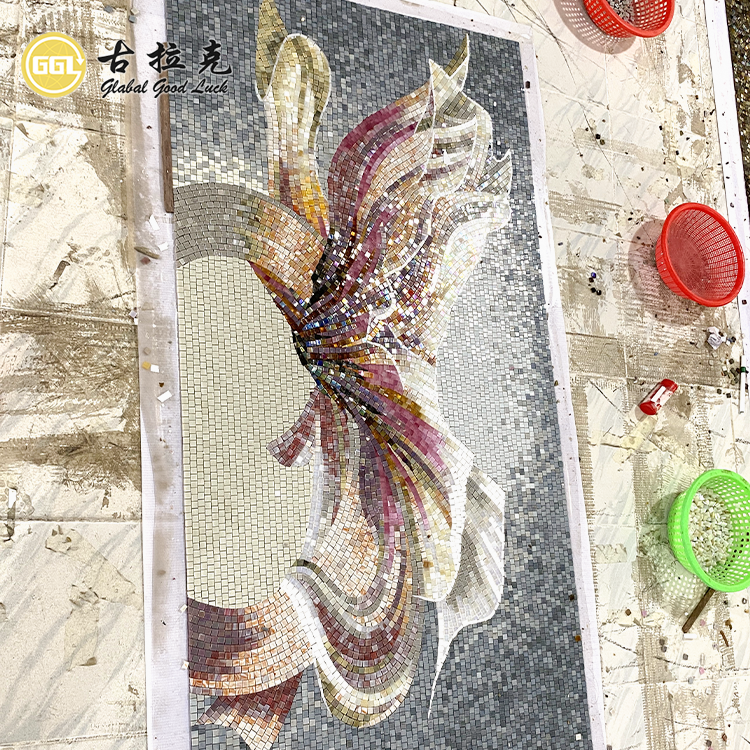 Handmade wall mosaic with 4mm glass tiles