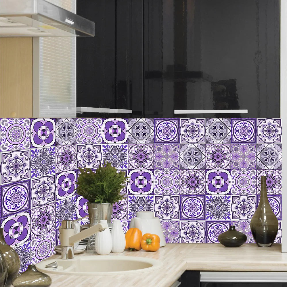 10/15/20/30cm Purple Retro Strip Tiles Wall Sticker Kitchen Stairs Tile Decoration Wallpaper Peel &amp; Stick Waterproof Art Mural