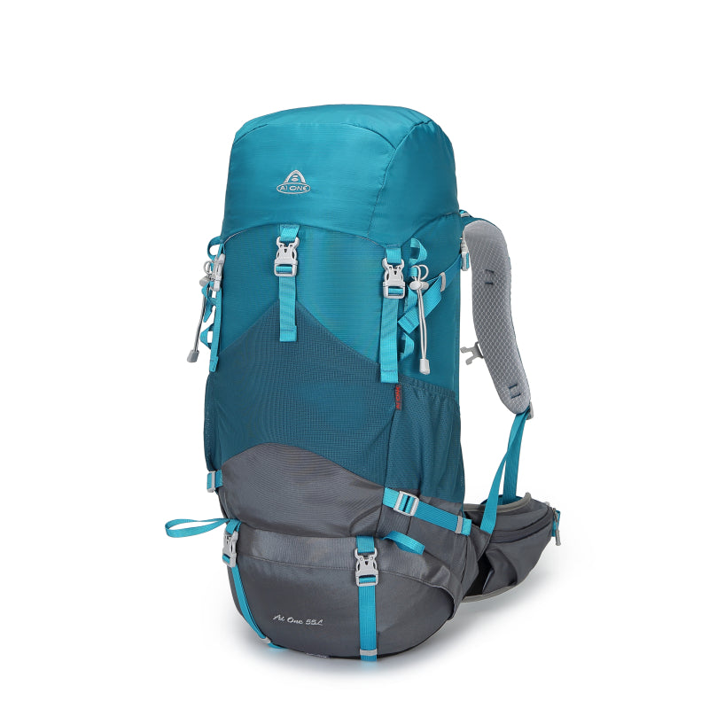 AIONE KA-8222 55L Waterproof Hiking Backpack with Raincoat, Large Outdoor Sports Travel Climbing Backpack 
