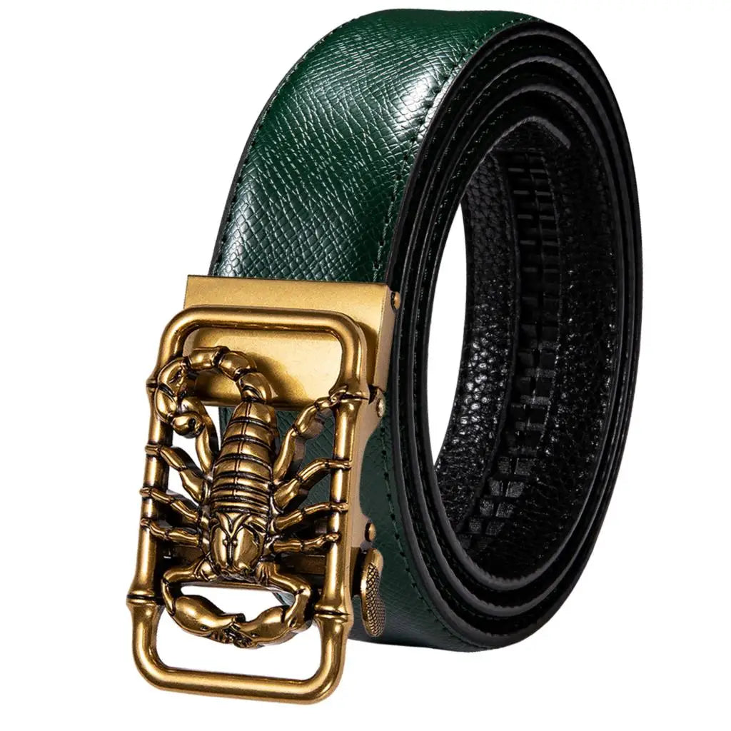 Men's Classy Blue Leather Belt, Automatic Buckle