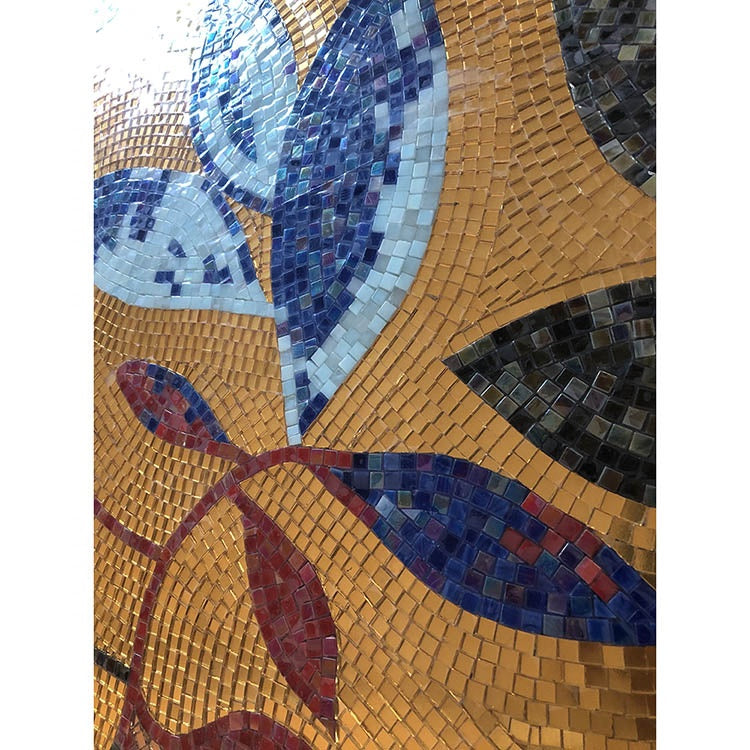 Modern Art Deco glass mosaic wall panel with leaf pattern 