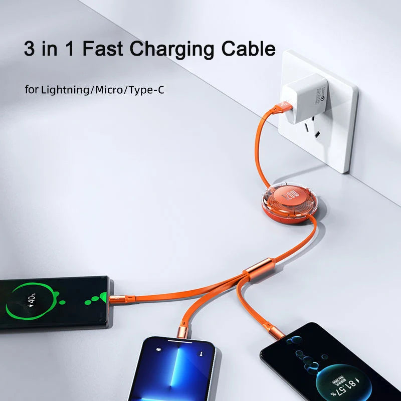 120W Multi-Function OEM Customized 3in1 Fast Charging Cable