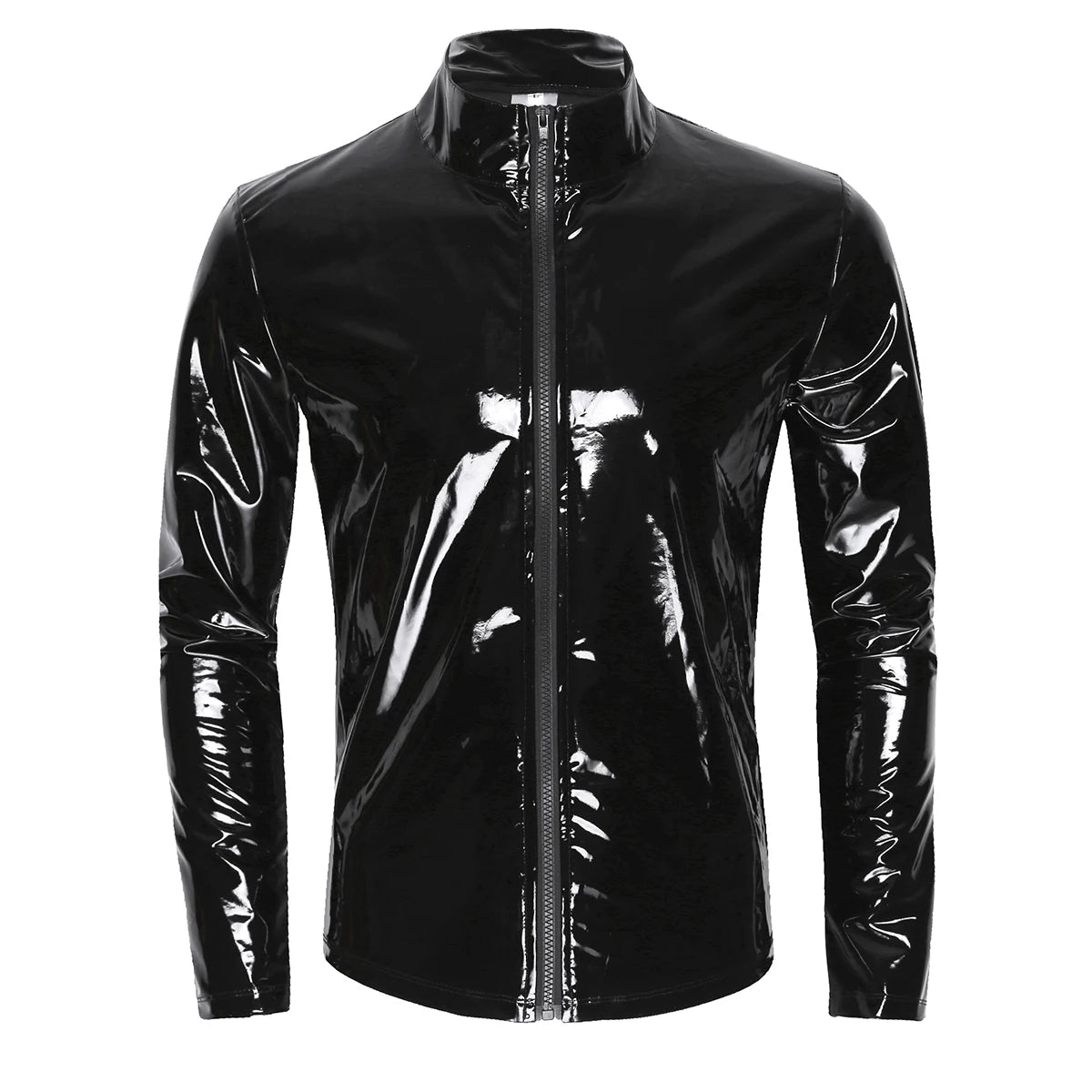 Men's Fashionable Bodycon Shiny Leather Evening Shirt