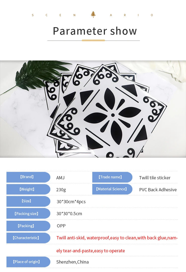 Classic European Black And White Tile Floor Stickers 3D Adhesive Kitchen Corridor Decoration Wallpaper Waterproof