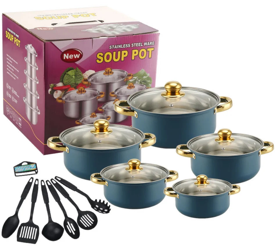 Bộ Nồi Inox 18 Món Tay Cầm Vàng - Nấu Ăn Đỉnh Cao