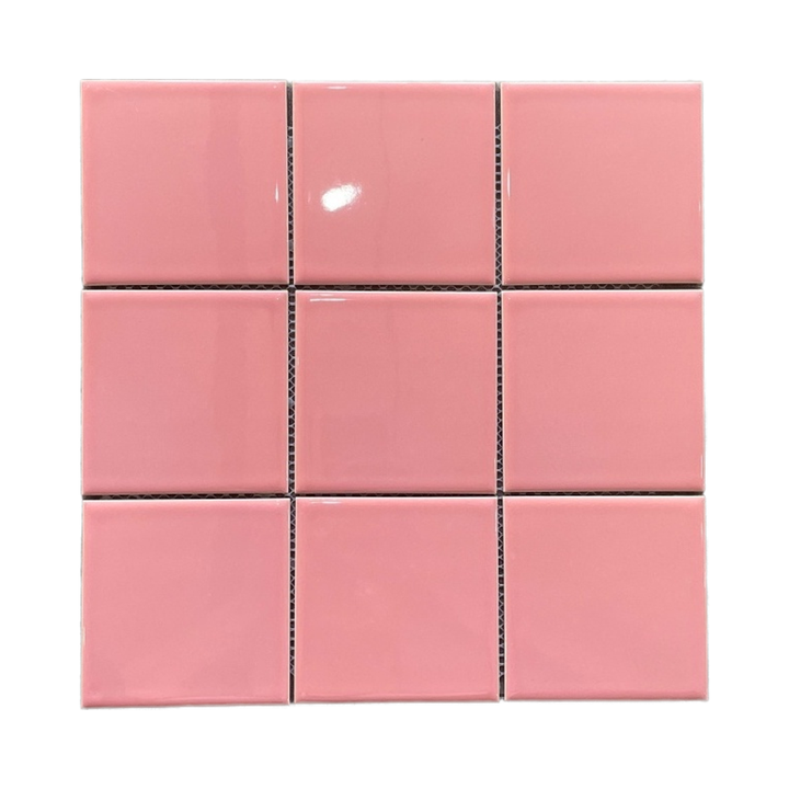 Wholesale 6mm 97x97mm modern pink glazed ceramic mosaic tiles for interior wall floor for hotel villa living room 