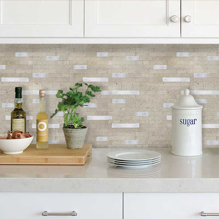 Self Adhesive Mosaic Peel and Stick Wall Tiles for Kitchen Stone Pattern Kitchen Wall Stickers Metal PVC DIY 