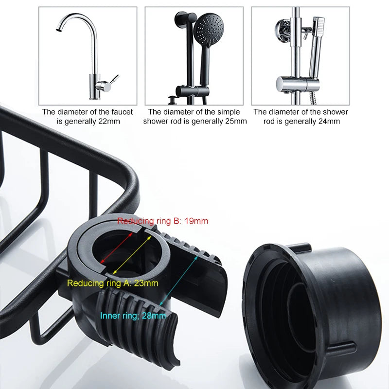 Bathroom Shelves Shower Rack Aluminum Basket For Shampoo Soap Bathroom Storage Adjustable Kitchen Faucet Sink Rag Holders - Daisan Mart
