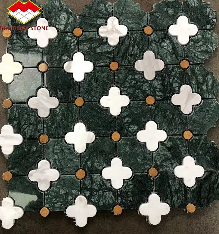 Modern Brown White Waterjet Flower Shape Marble Stone Mosaic Daisy Pattern Backsplash for Interior Wall Graphic Design Wall - Daisan Mart