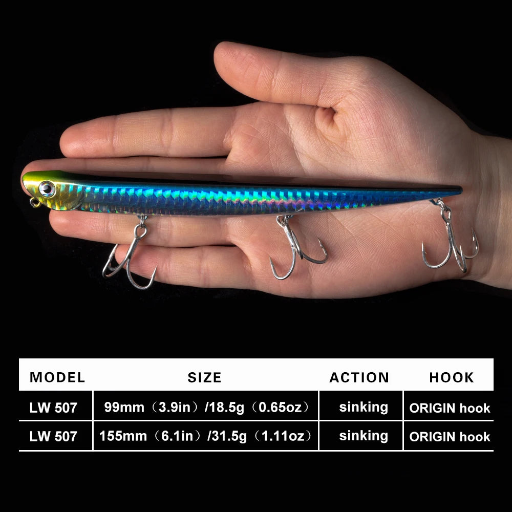 Hunthouse fishing lure pencil 99mm 18.5g 155mm 31.5g swimbait set ruf manic bait sinking origin hook for sea bass bluefish perch