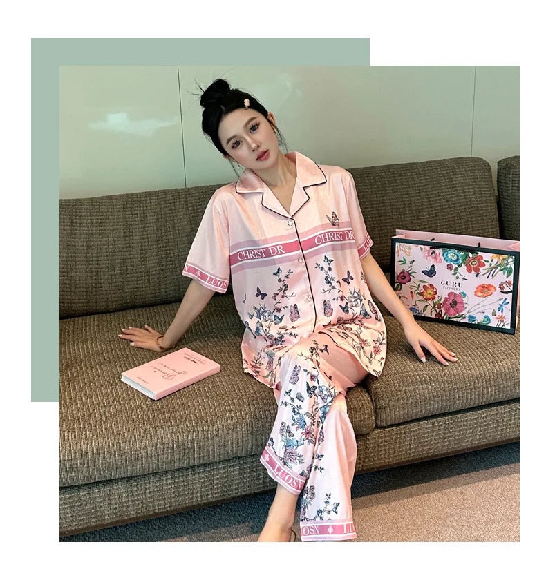SAMWESTART 3-Piece Summer High-Quality Cool Silk Pajamas for Women