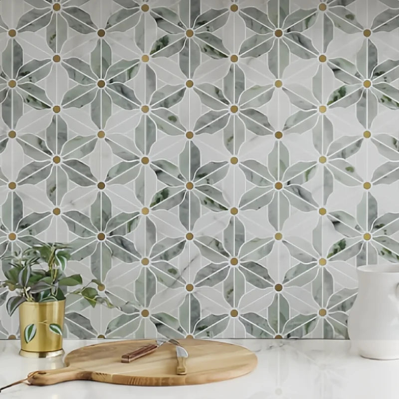 Gạch Mosaic Đá Tự Nhiên Hoa Văn Xanh Đá Cẩm Thạch