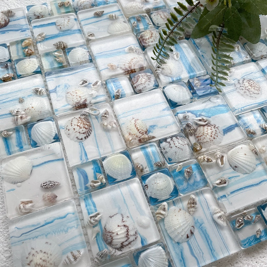 Square Seashell Epoxy Resin MOSAIC Tiles 