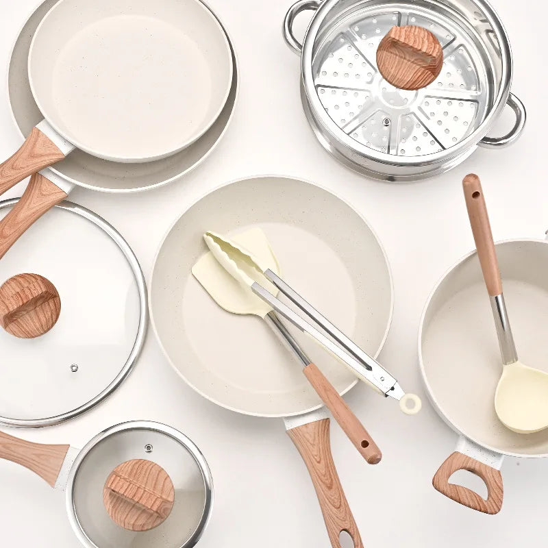 Bộ Nồi Chảo Chống Dính 12 Món Kèm Dụng Cụ Silicone