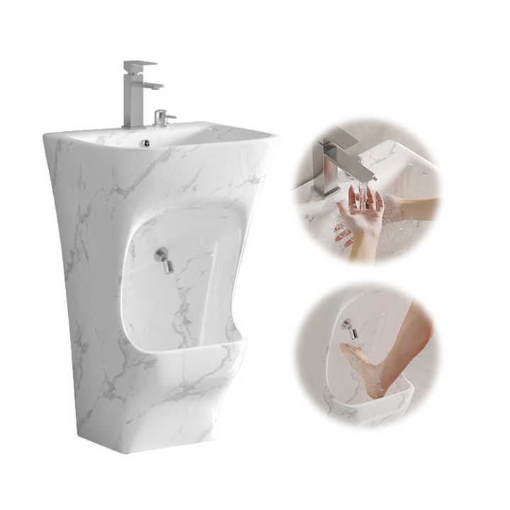 New Modern Design Middle East Wc Lavabo Muslim Wudu One Piece Ceramic Pedestal Wash Basin Freestanding Wash Basin 
