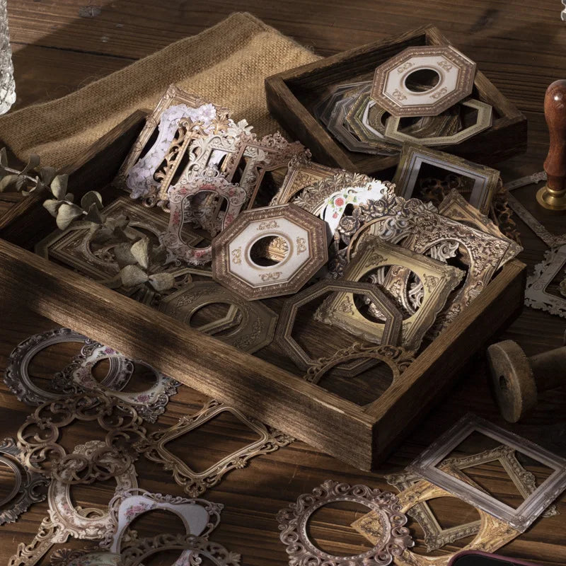 20pieces/pack Journal Material and Romantic Same Frame Series Retro Hollow Frame Material Hand Account Paper 6 Models