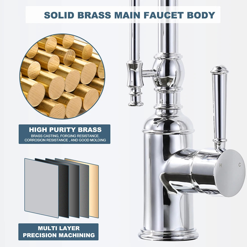 Vòi Chậu Bếp Đầu Rút Cổ Ngỗng Mạ Chrome