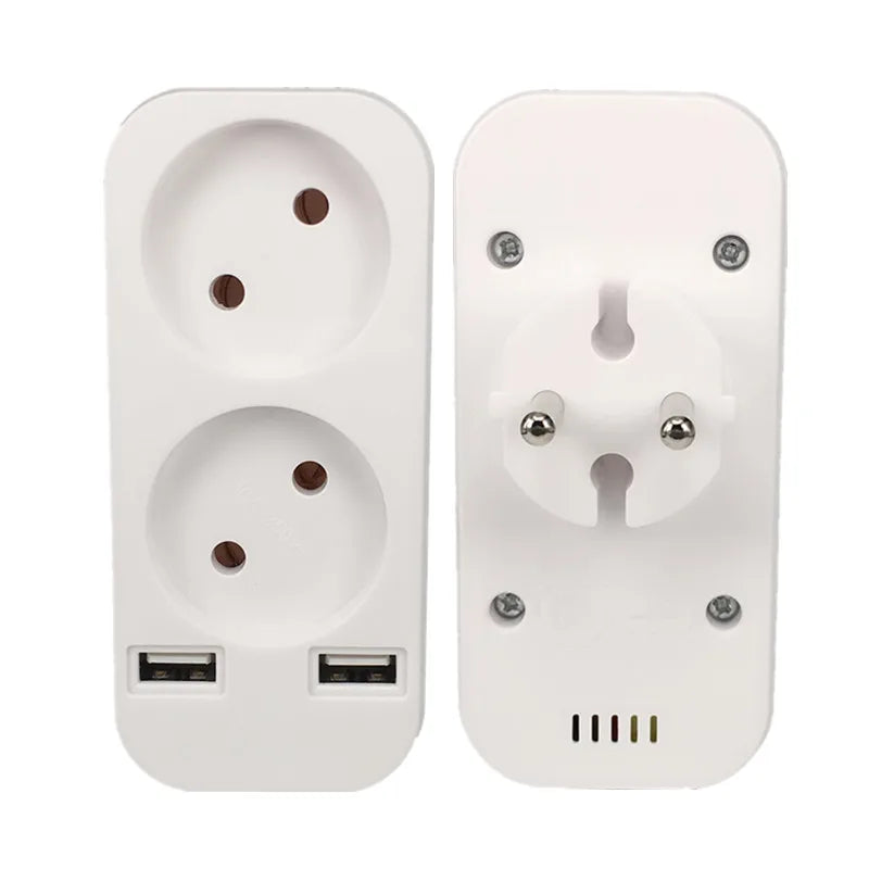 European standard two-position socket with dual USB ports, 5V 2A output,1 to 2 ways Eu Conversion Plug