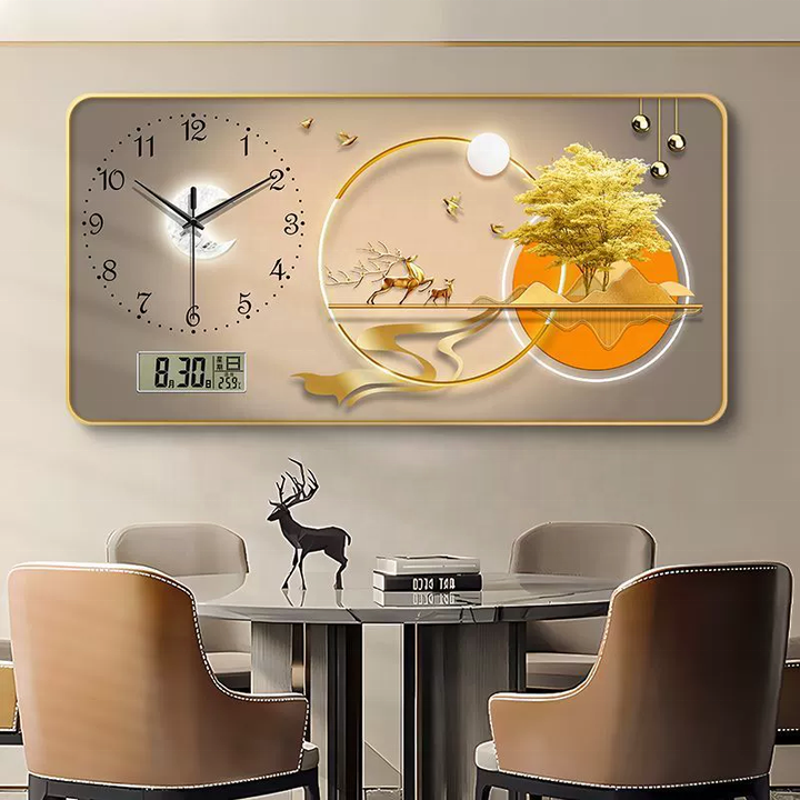 JZ modern home decor clock deer shape wall art UV printing animal poster crystal artwork abstract porcelain decorative painting 