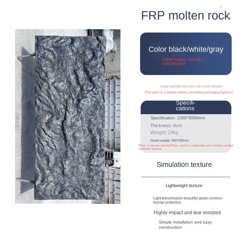 Large size transparent volcanic rock decorative panels, FRP fiberglass reinforced plastic 