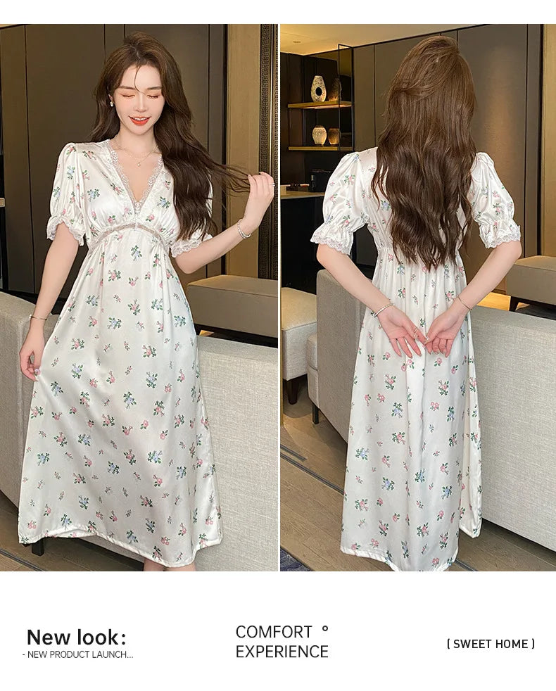SAMWESTART Sweet and Cool Floral Summer Silk Nightgown